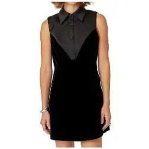 NWT English Factory Black Velvet Collared Sleeveless Mini Dress